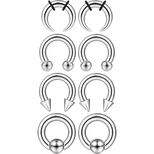 Fansilver Steel Septum Kit - 2G to 14G Septum Rings, Pincher, Tapers & Gauge, Nose Piercing Jewelry - Silver & Black Tone