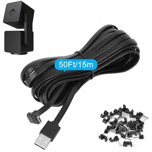 50FT Power Cable Compatible with WYZE Cam Pan V3, USB to 90 Degree Micro USB Extension Charging Cable for WYZE Cam Pan V3,L-Shaped Flat Power Cord (Black)