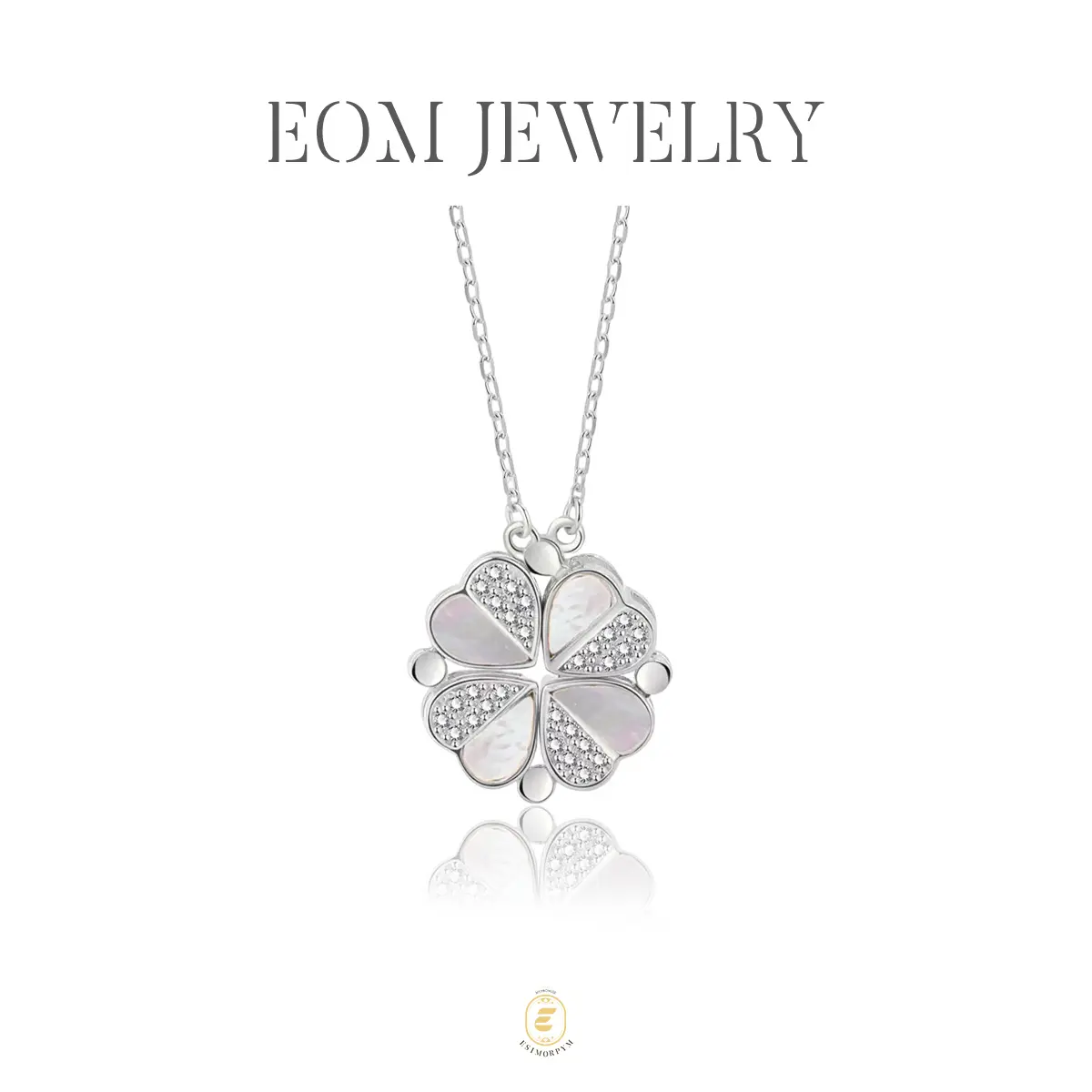 Moissanite Convertible Lucky Four-Leaf Clover Copper Pendant Necklace Silver-Plated Wedding Engagement Anniversary Gift for Women