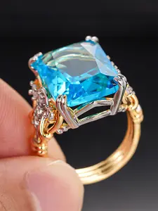 1 PC Gorgeous Blue Cubic Zirconia Artificial Zircon Ring For Women Engagement Rings For Wedding Engagement Party Jewelry Valentine's Day Gift