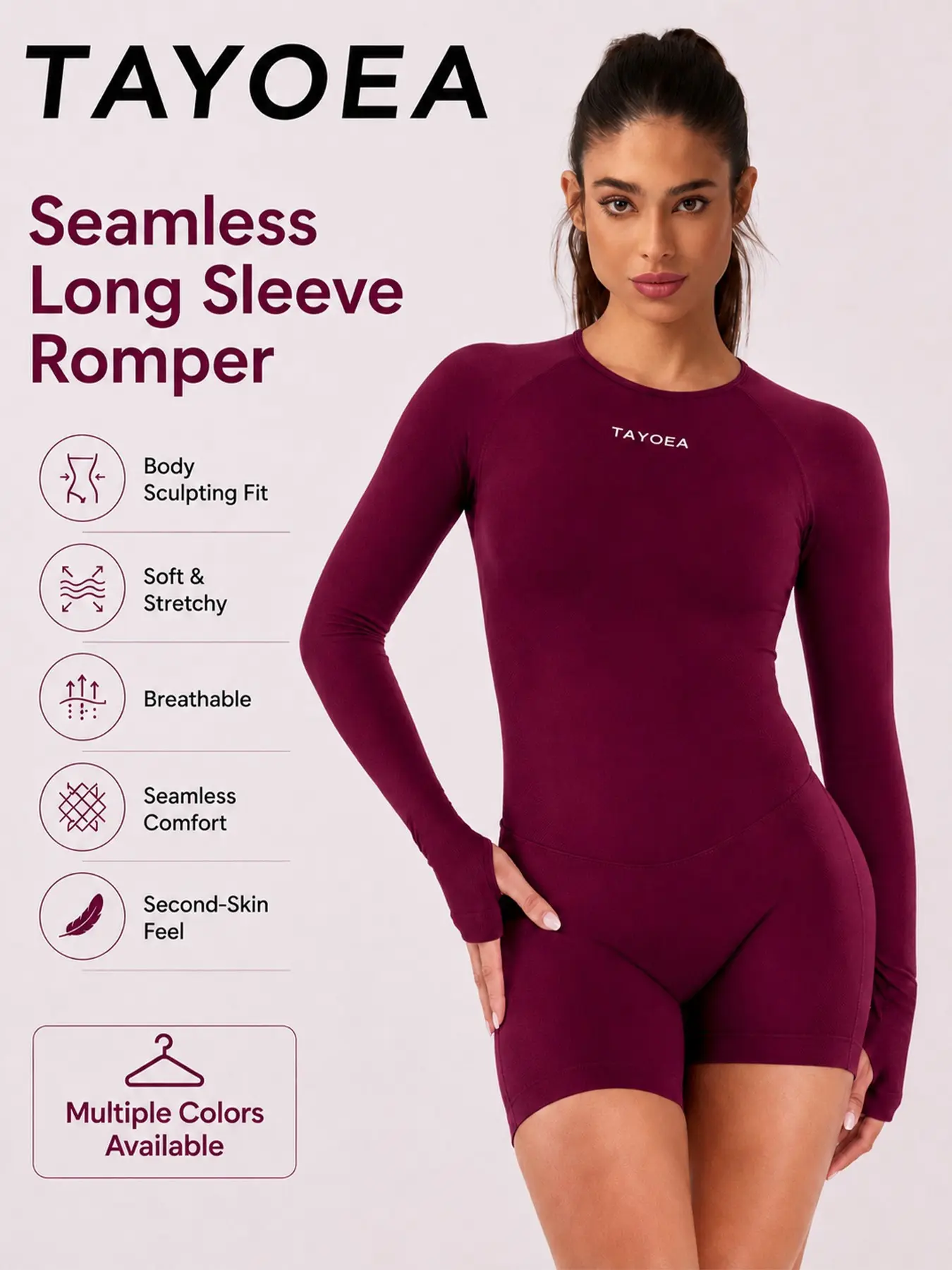 Tayoea Seamless Breathable Compression Long Sleeve Thumbhole Backless Athletic Romper, Ideal for Running, Yoga, Fitness and Cycling, Suitable for Indoor and Outdoor Daily Wear, Sporty Romper, Stretchy Workout Gym Outfit