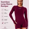 Tayoea Seamless Breathable Compression Long Sleeve Thumbhole Backless Romper, Activewear Jumpsuit, Ideal for Running Yoga Fitness Cycling, Outdoor Indoor Daily Wear