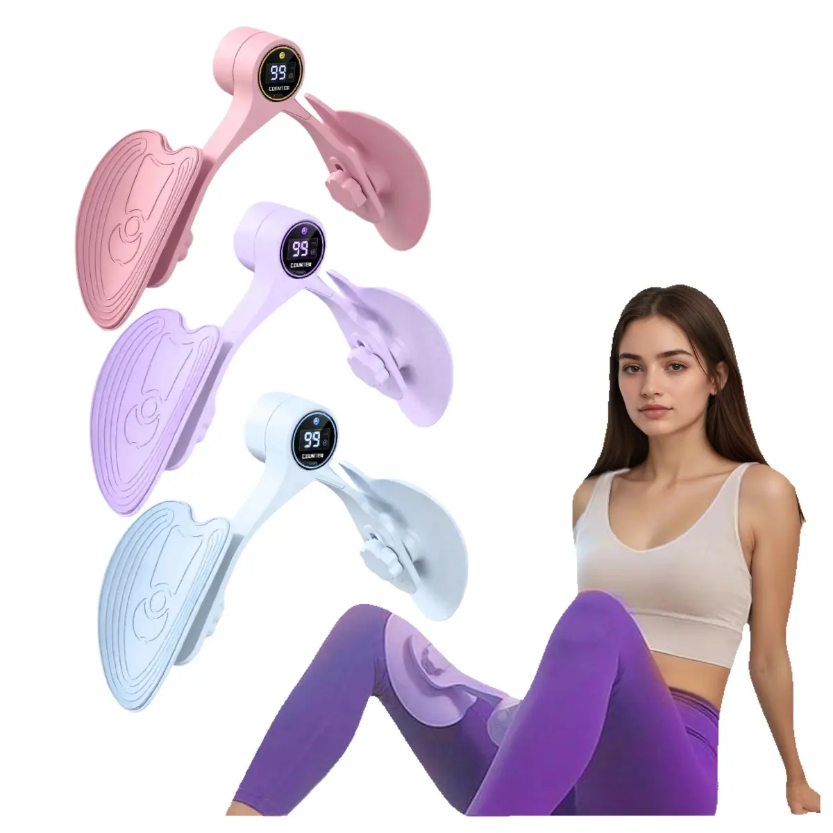 Women's Purple Copper TPU 3-in-1 Smart Thigh Trainer & Kegel Exerciser - Digital Rep Counter, Home Gym Fitness Tool for Postpartum Recovery, Pelvic Firming