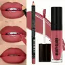 BEAUTYGLAZED 2pcs Cosmetic Lip Combo Kits - Beautylipstick, Lip Glaze, Longlasting Matte Red Liner, Smudgeproof, Soft Finish, Smooth Texture, Fudge Brown Shade, Suitable for All Skin Types, Ideal for Work Natural Look Makeup Products