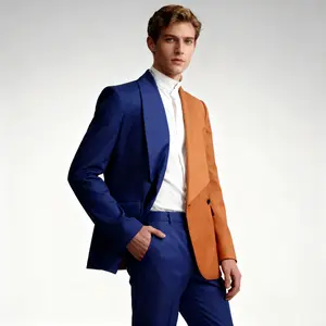 This suit is absolutely cool - Fashion Suit with Blue & Brown Two-Tone Color | Double Breasted Design for Parties, Events, or Dates – Bold and Unique Formal Wear for Men Who Want to Stand Out bedazzled business jacket luxury  suits men 2 piece sets slim f