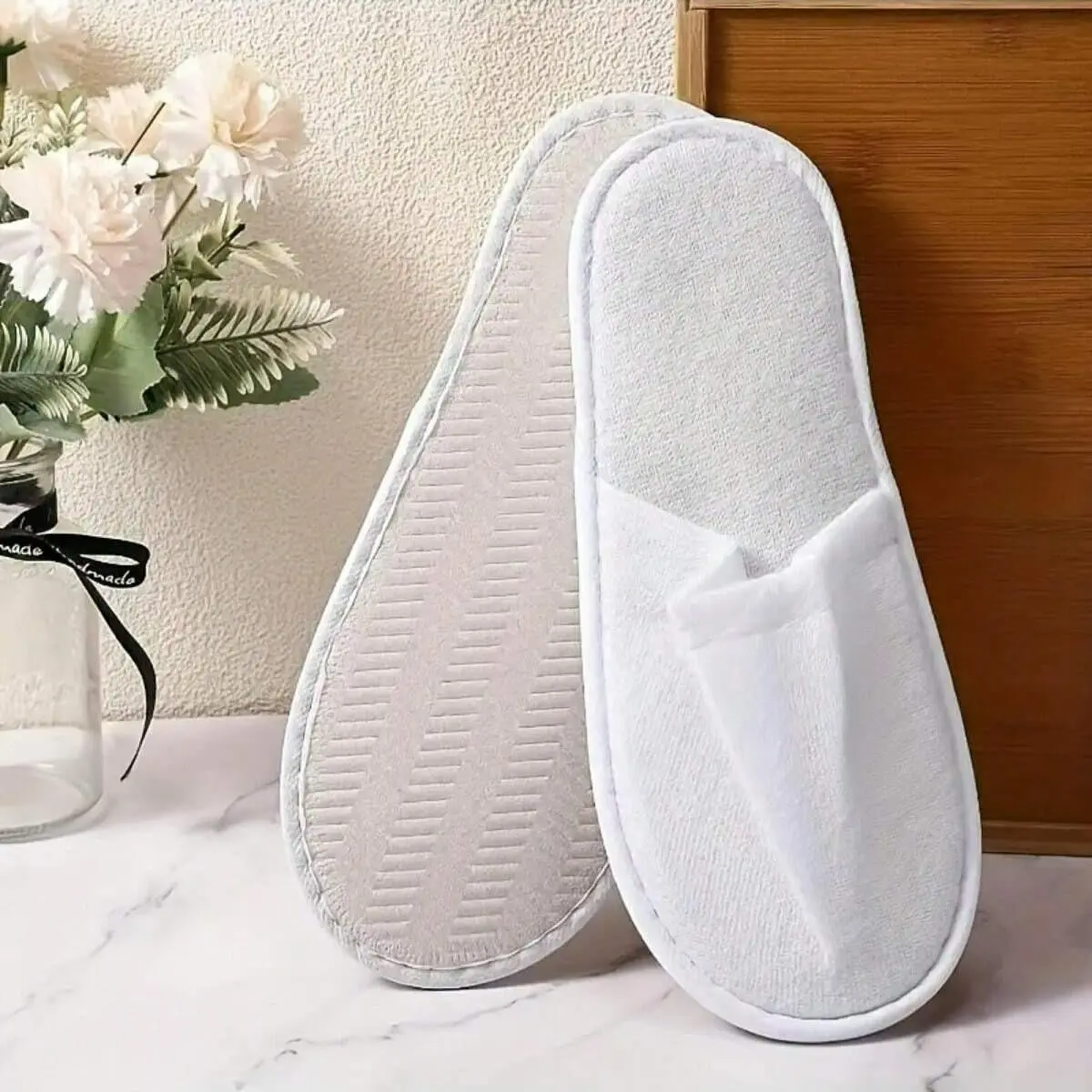 40 Pairs Plush Hotel Spa Slippers, Non-Slip Comfortable Disposable House Shoes, Home Slipper, Individually Packaged, Size 8 Us, 10.63 X 4.13 X 0.15 Inches