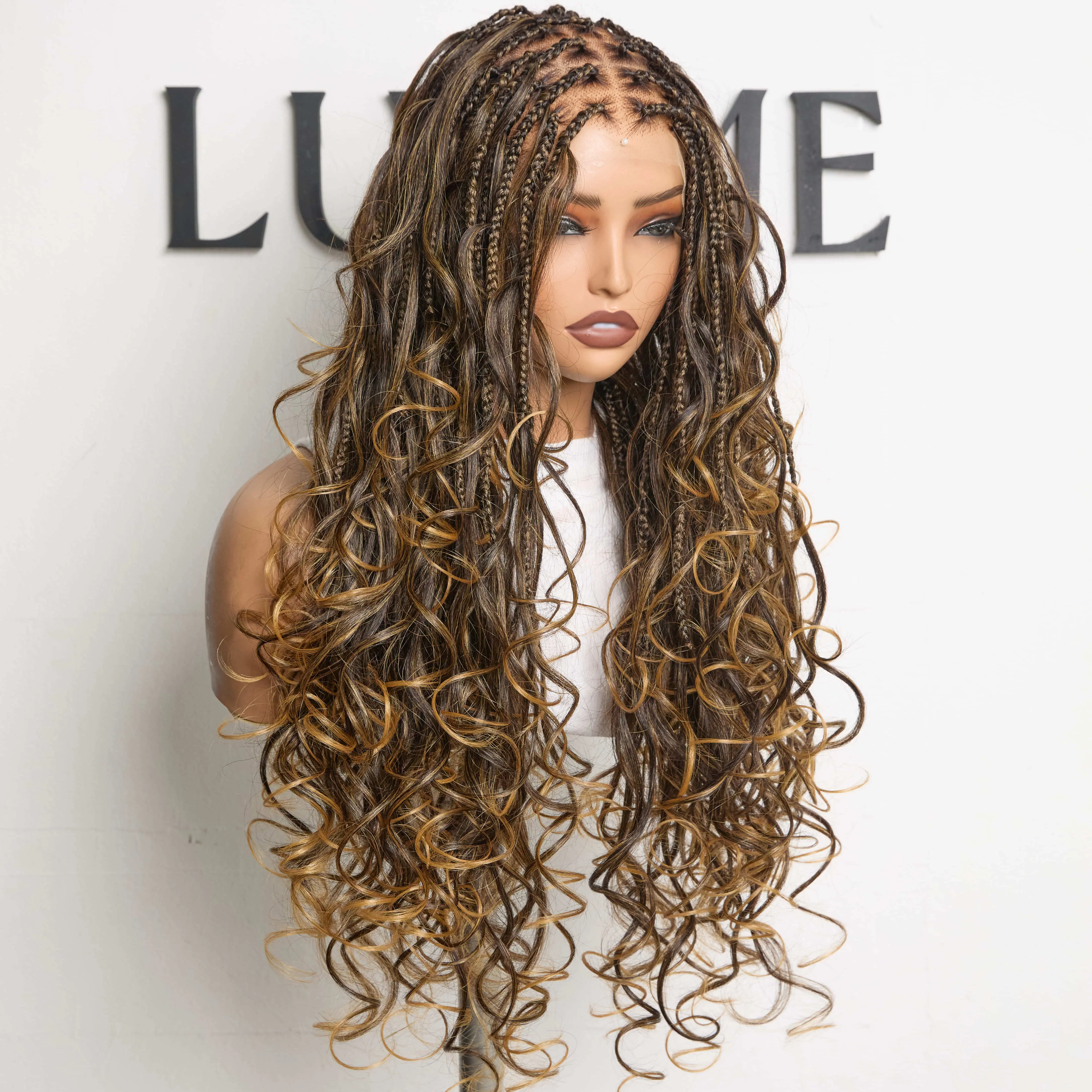【Live】Luvme Full Lace French Curl Boho Braided Wig Knotless 26 inches HD lace Pre-Bleached Natural Hairline Pre-cut Lace