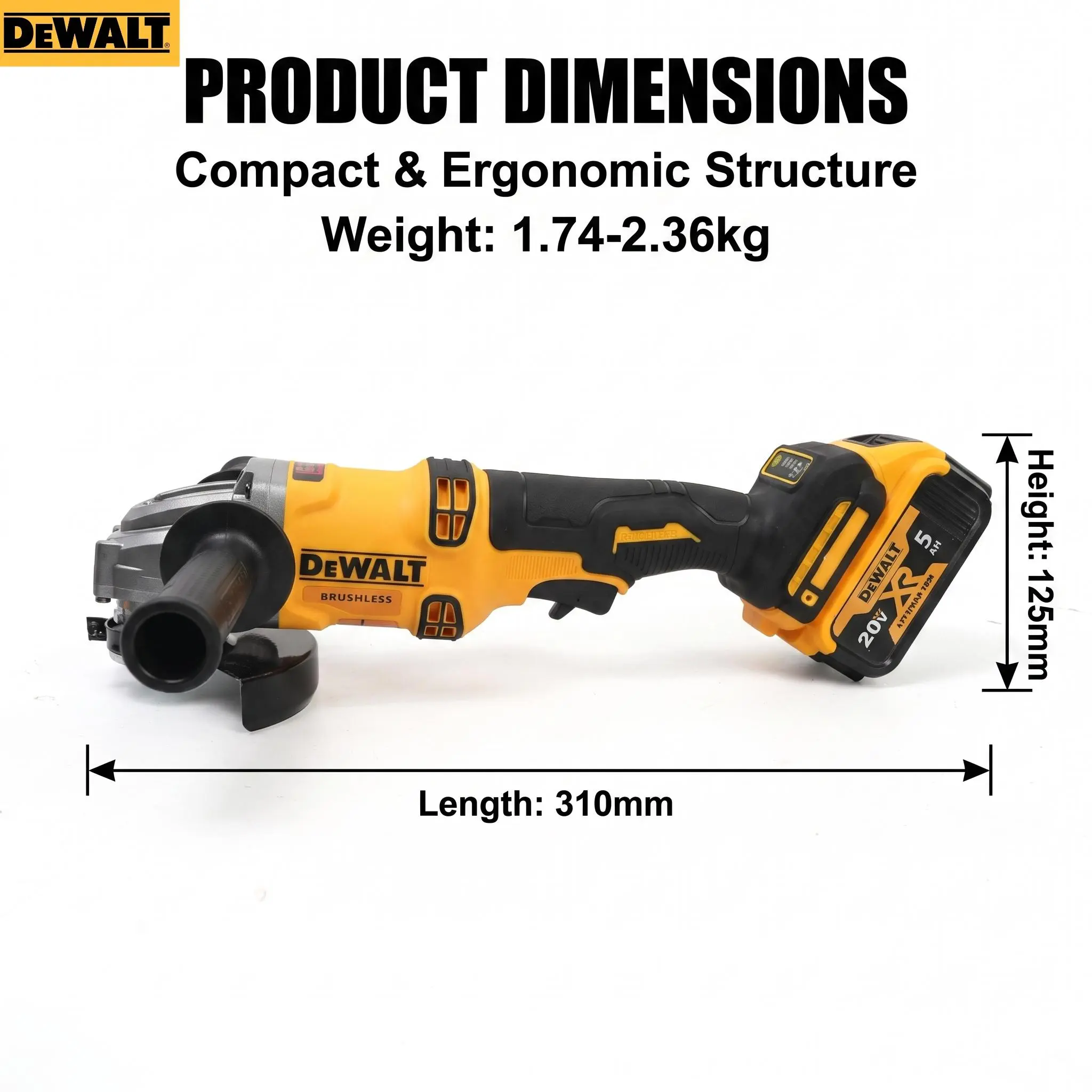 Dewalt DCG405 Grinding Tool 125mm Wheel 800W Power For Workshop Fabrication Hexagon Hole Clamping Structure kitchen cooking furniture industrial repair strong magnet control mode new upgrade