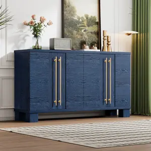 Modern Sideboard Cabinet 60-Inch Wood Console Storage Cabinet Credenza Dining Buffet Table with 4 Doors and Adjustable Shelves for Living Room Entryway, Navy Blue