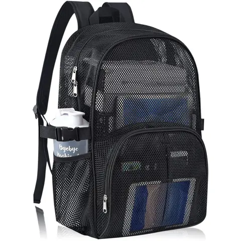 Unisex Heavy-Duty Polyester Mesh Backpack - 22L/30L, Black/Pink, Padded Strap, Notebook Compartment, Saltwater Resistant, Salt-Sand Tough, Lightweight Structured, Backpack for Travel, Effortless Visibility, Hassle-Free Entry