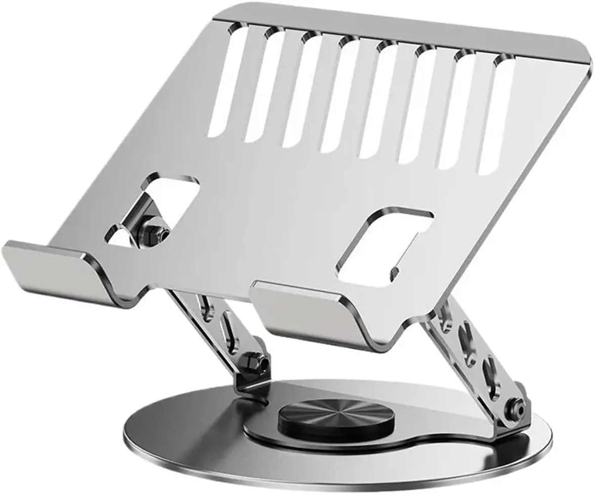 360° Rotating Adjustable Foldable Aluminum Laptop Stand, Sturdy Gray No-Assembly Hub for Gaming & Mobile Use, Compact Portable Lock-Edge Desk Mat