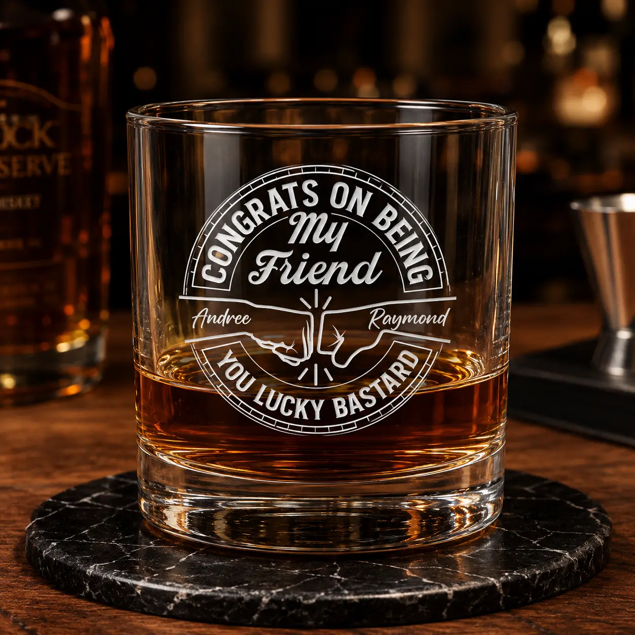 Congrats On Being My Friend Whiskey Glass, Personalized Friendship Whiskey Glass, You Lucky Bastard Whiskey Tumbler, Custom Name Bourbon Glass 11oz, Funny Best Friend Gift, Friendship Gift for Him, Groomsman Gift, Birthday Gift for Best Friend Classic Dri