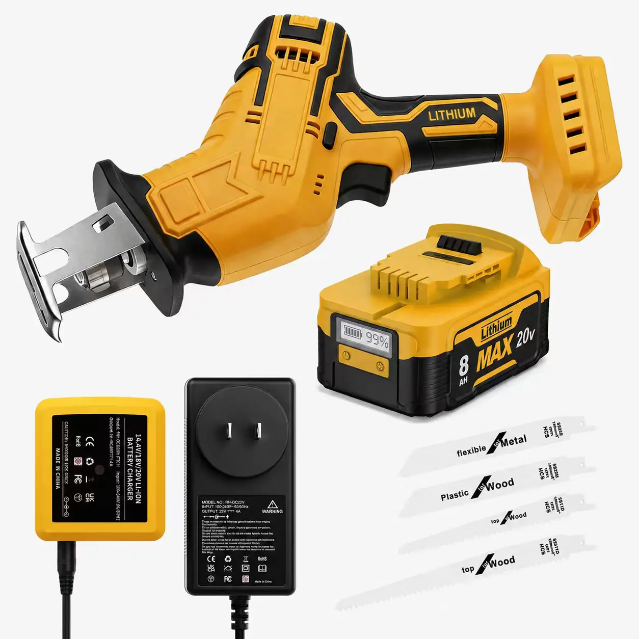 Reciprocating Saw for DeWalt 20V Battery, 3 Variable Speed, Brushless Tool-Free Blade Change, 4 Saw Blades for Metal Wood PVC Cutting