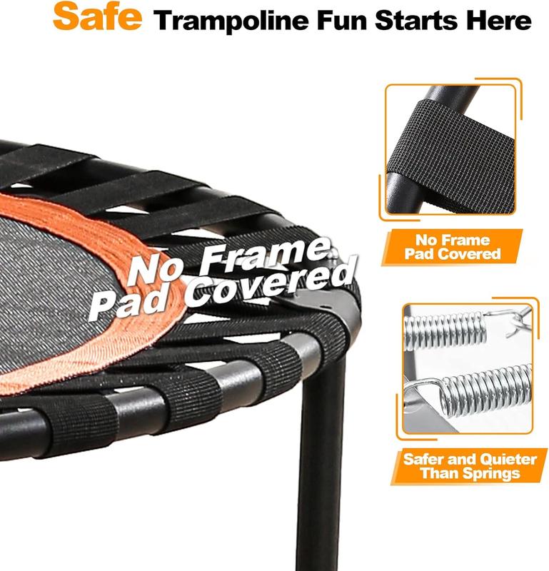 40"/48" Foldable Mini Trampoline Load 330lbs, Portable Exercise Rebounder with Durable Bungee Band, Fitness Trampoline for Adults and