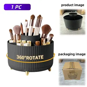 360° Rotating Makeup Brush Holder Organizer, Countertop Makeup & Skincare Storage with Gift Box Packaging, Durable Storage Organizer for Vanity, Desktop & Bathroom (Black)