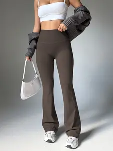 Women's High Waist Yoga Pants, Slimming Butt Lifting Breathable Sporty Fitness Long Pants, Comfortable Workout Solid Flare Leggings