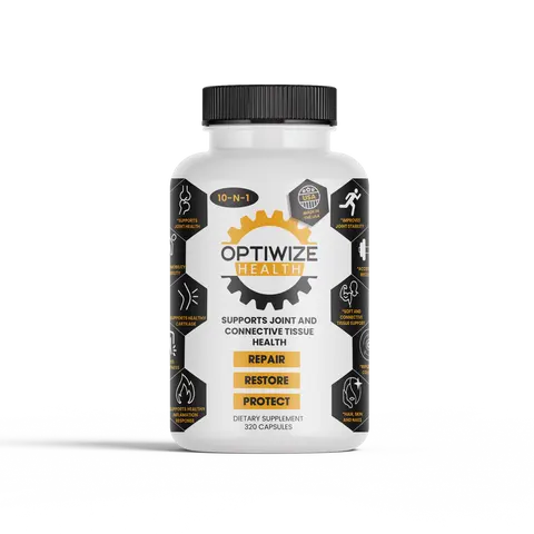 OptiWize 10-N-1 Joint Support Supplement with Glucosamine, Chondroitin, MSM, Hyaluronic Acid, Omega-3 & Vitamin C for Men & Women Made in USA 320 Capsules - Healthy Fitness Dietary