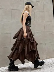 Women's Mesh Skirt Layered Cake Design Irregular Hem Non-Sheer Elastic Waist Casual Daily Wear