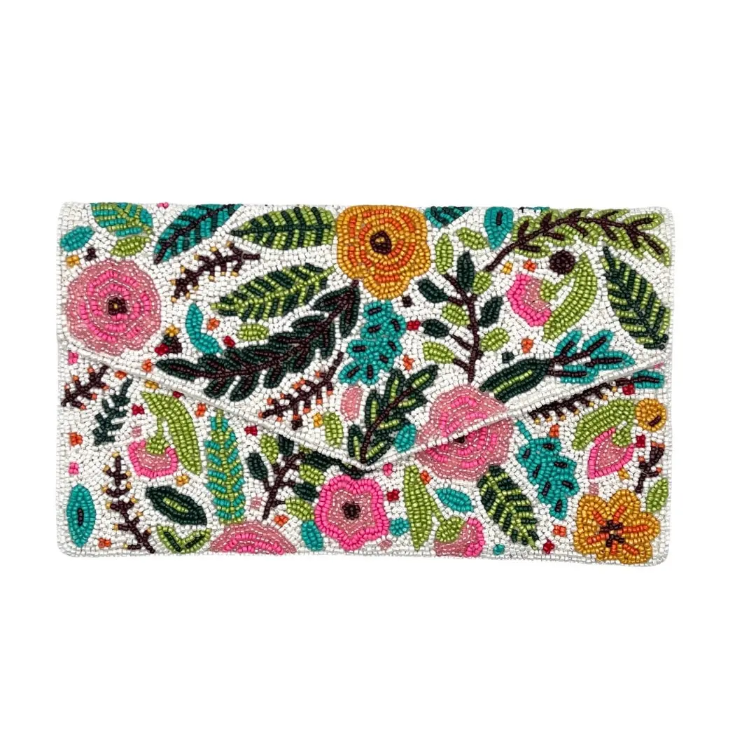 Floral Beaded Clutch Purse Vibrant Flower Embroidery Floral Purse