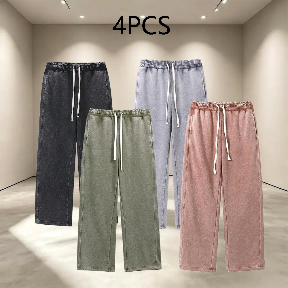1/4PCS Vintage Mineral Wash Wide Leg Sweatpants, Blank Stone Washed Straight Leg Track Pants, Unisex 1/4PCS Drawstring Loose Casual Pants, Blank Wide Leg Pants Ideal for Custom Printing, Embroidery and Heat Transfer Vinyl