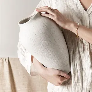 White Ceramic Vase - Large 11.8 Inch Tall Floor Vase for Centerpieces, Farmhouse Flower Vases, Rustic Minimalist  Decor for Living Room, Enterway, Wedding (Sandstone White)