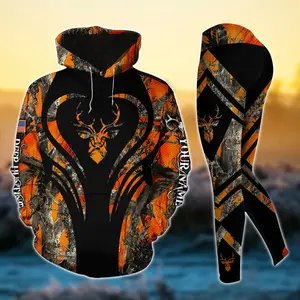 Premium Heart Line Deer Hunting Hoodie and Leggings Set – Personalized 3D Style 7 Outfit for Country Girls and Women Hunters