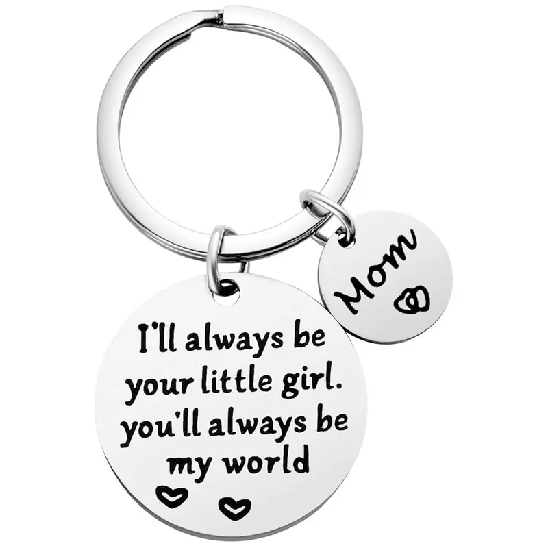 Stainless Steel Mother Keyring - Basic, Lightweight, Durable Coin-Shaped Keychain with Heart Graphic, Feminine Design, Inspirational Charm, Velvet Pouch Gift Set for Mom (Christmas, Mother’s Day)