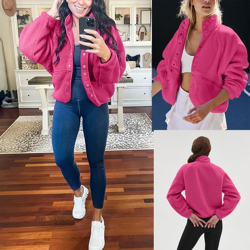 UANEO Women's Short Plush Wool Jacket With Lightweight Lining Casual And Warm Sherpa Jacket With Pockets For Winter TikTokShopBlackFriday