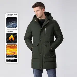 Men's Green Winter Parka �C Fleece Lined, Thickened Coat with Removable Hood & Heat Lock Design