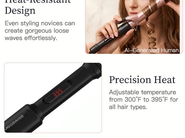 MEGAWISE 1.25-Inch Ceramic Barrel Curling Iron for Soft Curls, 60s Fast Heating, Adjustable Heat Up to 430°F, LCD Temp Ctrl, Plug Powered, Dual Voltage, Suitable for All Hair Types