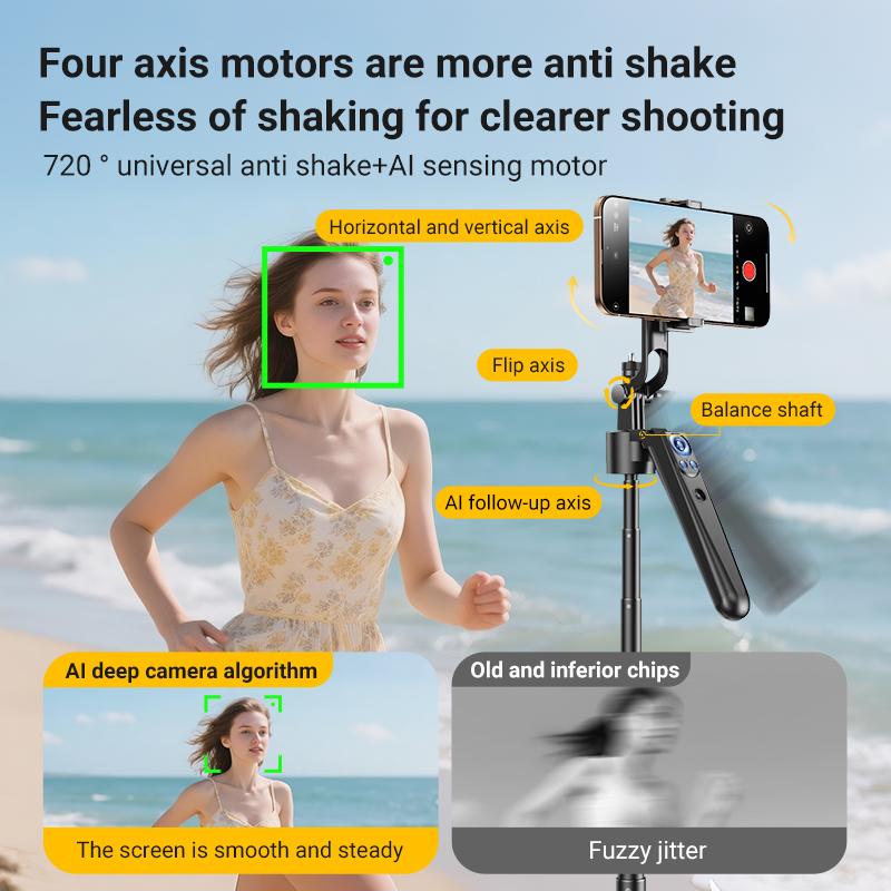 INFOJIFA Auto Face Tracking Tripod 360°  Rotatable Stainless Steel Stand with Remote & Gesture Control for iPhone Camera TikTok Vlog Streaming Video Selfie