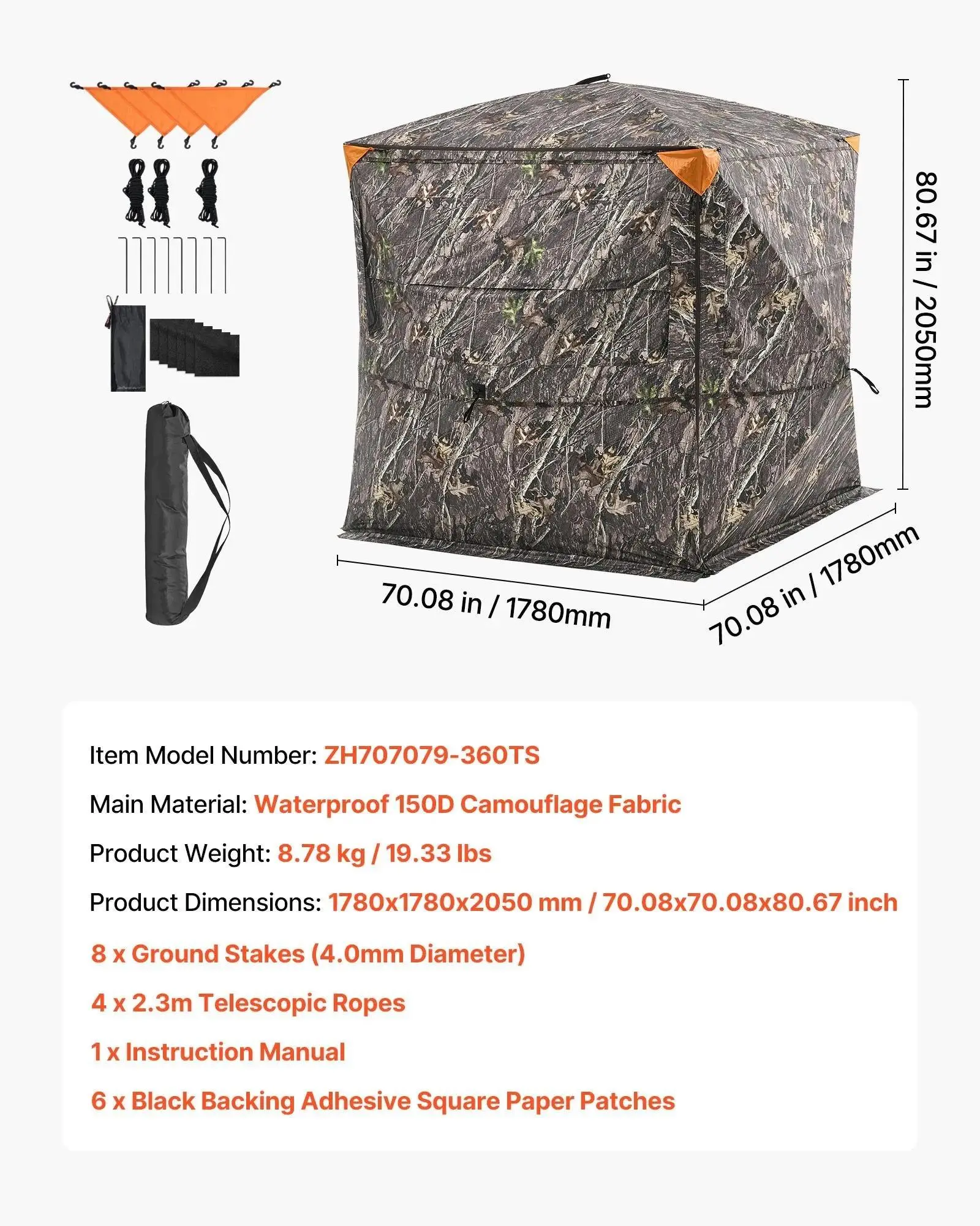【Summerfinds】VEVOR Hunting Blind,  4-5 Person See Through Ground Blinds with Carrying Bag, 360 Degree Portable Camouflage Tent, Durable Concealed Shelter with Silent Zipper Door and Window, for Turkey and Deer