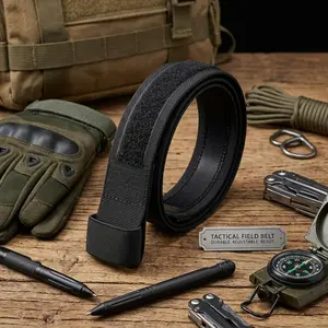 Men's Black No Scratch Flex Web Belt with Buckleless Hook and Loop Closure - TSA Approved No Metal No Buckle Adjustable Strap for Travel Casual Wear Durable Lightweight Nylon Belt for Everyday Use