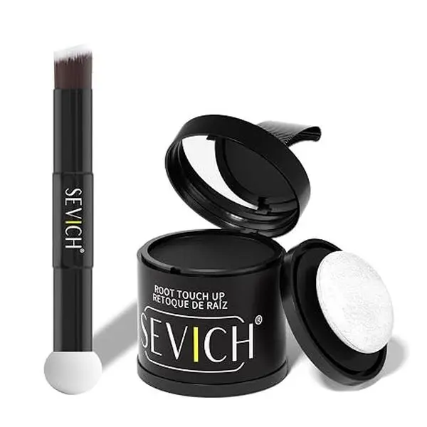 [Buy 2 Get 1 Free] SEVICH Hairline Powder Brush Kit (10g Main, 4g Options; Black/Brown Brushes) - Gentle Daily Root Touch Up for Gray Coverage, 48-Hour Stain-Proof, Thickening Women's Haircare, TikTok-Trending, Color Match Guarantee