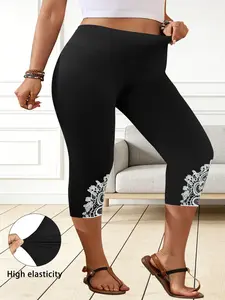 New Women's Plus Size Lace Trim Tight Pants, Leggings, Fashionable Comfort, Daily Wear, Vibrant Design with Lace Accents