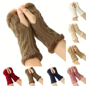 Thick Fleece Lined Gloves, Short Knitted Fingerless Mitts, Warm Winter Accessories for Boys & Girls, Perfect Christmas Gift Idea