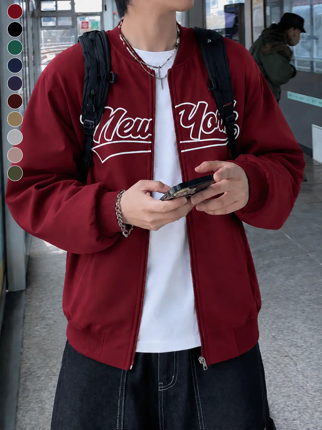 Men's casual jacket with letter print, stylish campus baseball uniform, suitable for couples' casual wear and versatile clothing, ideal choice for daily use and outdoor activities Long Sleeve Tops