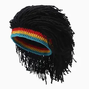 Fitted Cap Dreads 2025 Winter Essentials Funny Rasta Knitted Beanie Hat With Wig Beard Jamaican Dreadlocks for Men Women