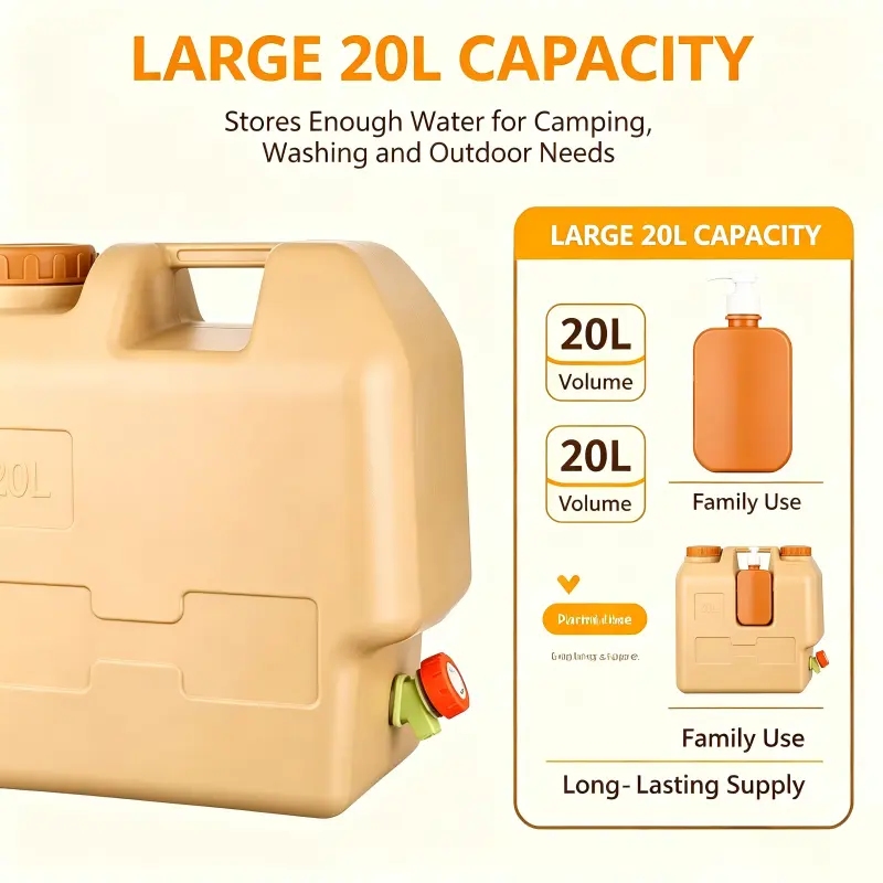 Portable Camping Water Storage Jug - BPA-Free Crack-Resistant Plastic, Built-In Soap Dispenser, Spigot, Handle for Road Trips, Emergencies, Picnics
