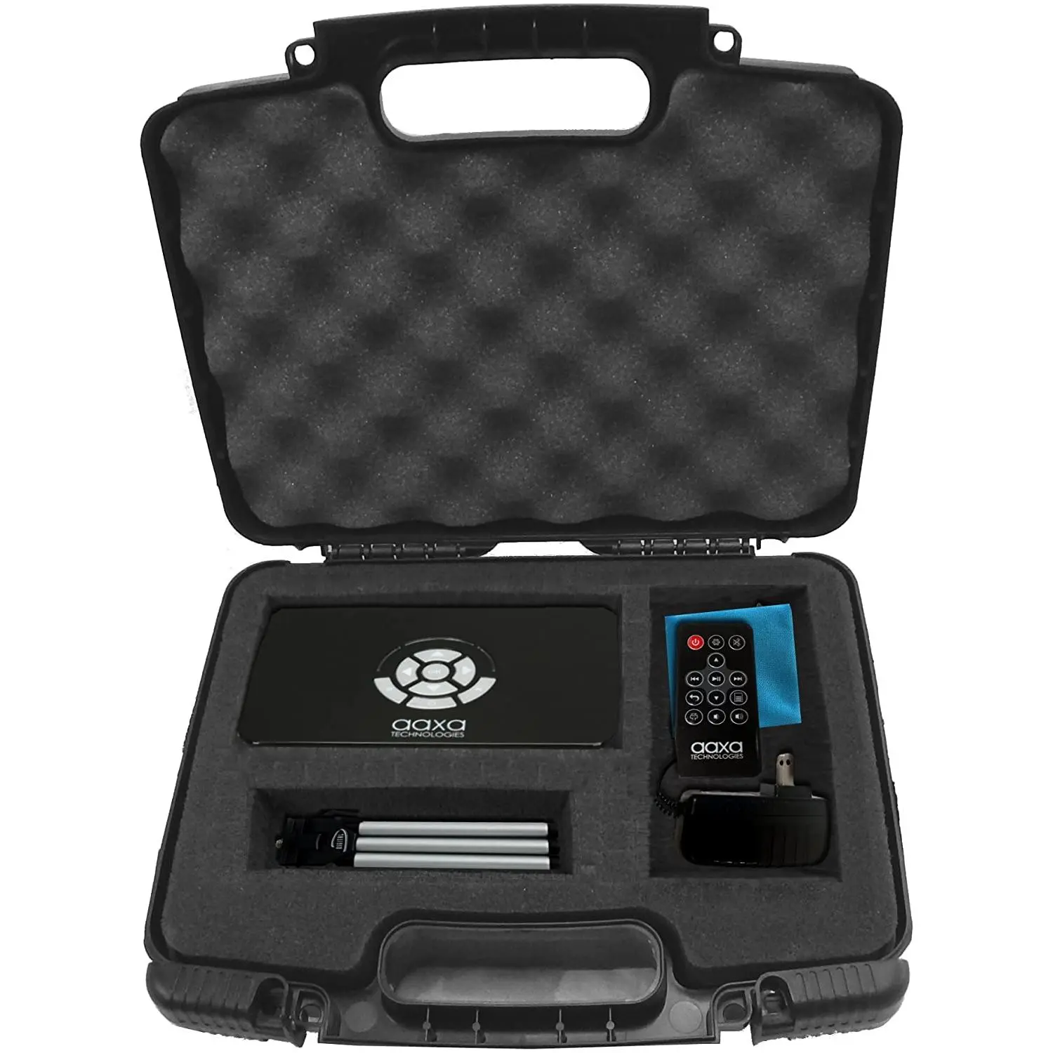 CASEMATIX Hard Travel Case with Diced Foam Fits AAXA P7 Pico Projector P300 P4X Ivation Philips Brookstone Projectors Mini Tripod Charger Compact Durable Portable Protection Connector Cover