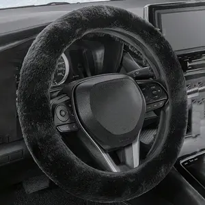 Winter Warm Plush Car Interior Steering Wheel Cover, Comfortable Non-Slip Design, No Inner Ring, Ideal for Cold Weather Driving