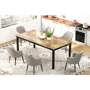 Industrial Rustic Dining Table for 6-8 People, 71"-79" Expandable Rectangle Wood Top Kitchen Table with Sturdy Metal Legs, Rounded Corners, Heavy Duty Modern Farmhouse Dinner Table for Home, Dining Room & Restaurant