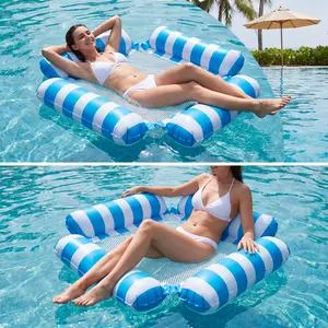 4-Tube Inflatable Pool Hammock, 4-in-1 Water Float for Adults, Multi-Purpose Swimming Pool Float Lounge Chair Drifter, Heavy Duty Folding Portable Lake Raft (Blue)