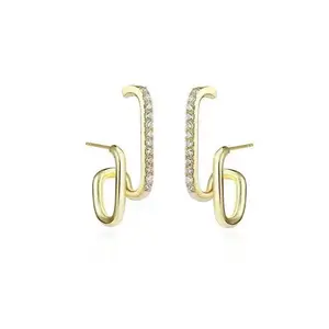 Gold H Shape Cubic Zirconia Drop Earrings, Minimalist Linear CZ Stud Earrings, Hypoallergenic Geometric Dangle Earrings for Women Daily Wedding Party Jewelry Gift