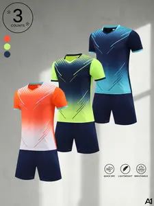 A1 Mens Soccer Football Training Uniforms Set | Quick Dry Breathable Activewear Kit | V-Neck Short Sleeve Jersey & Shorts for Outdoor Sports Sports Clothing, Sports Tops, Sports Bottoms