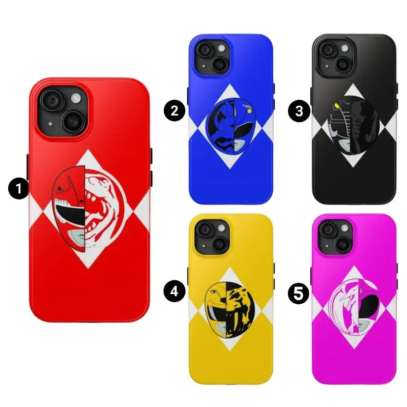 Dino Thunders Power Rangers Shockproof Hybrid Silicone Rubber Phone Case - Polycarbonate-Infused, Dual Layer, Camera Guard, Full Body Print Smartphone Accessory for iPhone 11-17 Pro Max/Plus, Samsung Galaxy S23-25