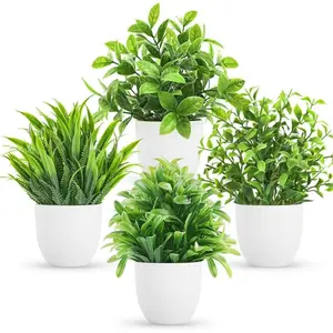 4pcs Artificial Eucalyptus Plant Pots, Living Room Decorative Greenery, Realistic Fake Flowers, Small Bonsai Arrangements, Indoor Plants Decor