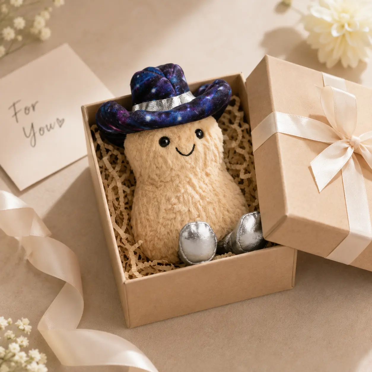 Jellycat Amuseables Peanut Cowboy Plush –15cm  Cute Peanut with Cowboy Hat Collectible Gift