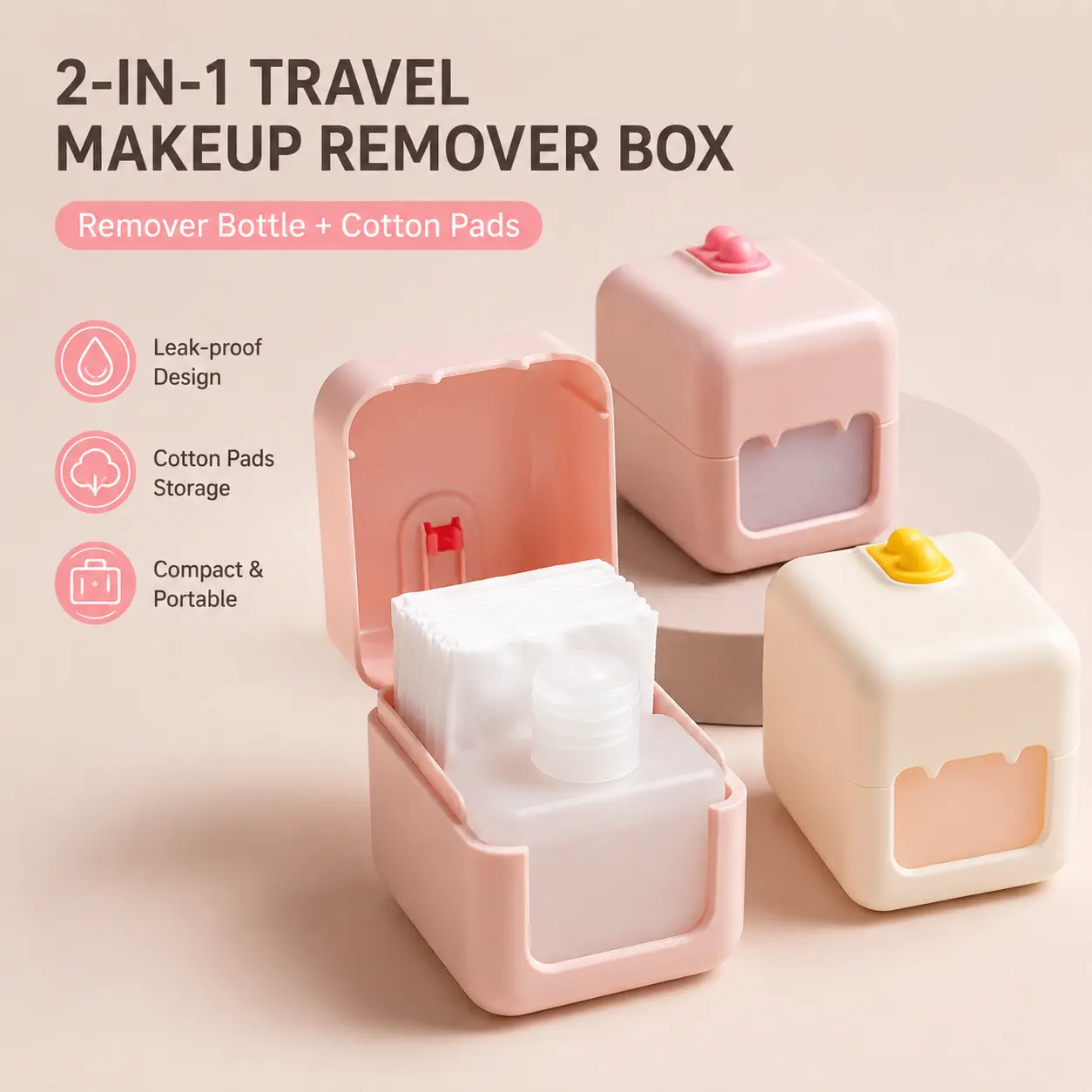 1-Count Multifunctional 2-in-1 Leak-Proof Cosmetic Organiser - Compact Shape, Mini Size Multifunctional Storage for Liquid Beauty Supplies, Makeup Removal Cotton Pads, Ideal for Travel, Home Makeup Organizer Storage Box