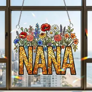 Personalized Nana Suncatcher: Wildflower Garden Gift for Grandma Mother's Day 2026, Acrylic Suncatcher, Window Hanging, Gift For Mom